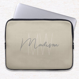 Modern minimalistisch monogram beige scriptnaam laptop sleeve