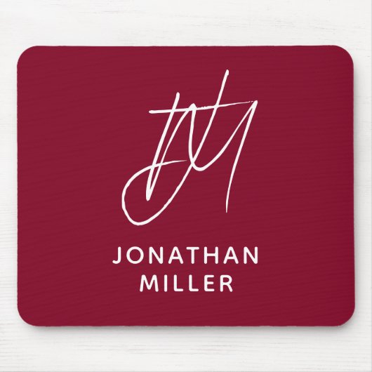 Modern minimalistisch monogram Bourgundy Muismat (Voorkant)