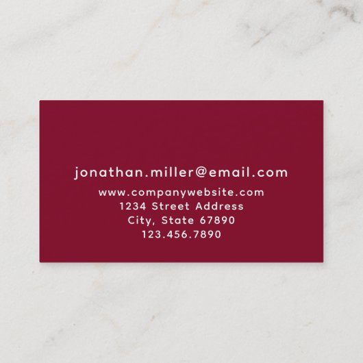 Modern minimalistisch monogram Bourgundy Visitekaartje (Achterkant)