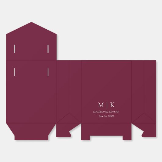 Modern minimalistisch monogram bruiloft Burgundy Bedankdoosjes (Ongevouwen)