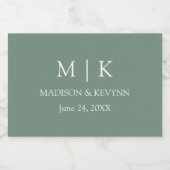 Modern Minimalistisch Monogram Bruiloft Wijze Groe Sparkling Wijnetiket (Enkel label)