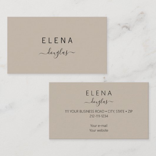 Modern minimalistisch monogram bruin neutraal bero visitekaartje (Voorkant / Achterkant)