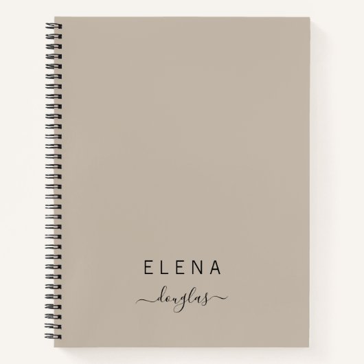 Modern Minimalistisch Monogram Bruin Neutraal Scri Notitieboek (Voorkant)