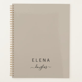 Modern Minimalistisch Monogram Bruin Neutraal Scri Planner