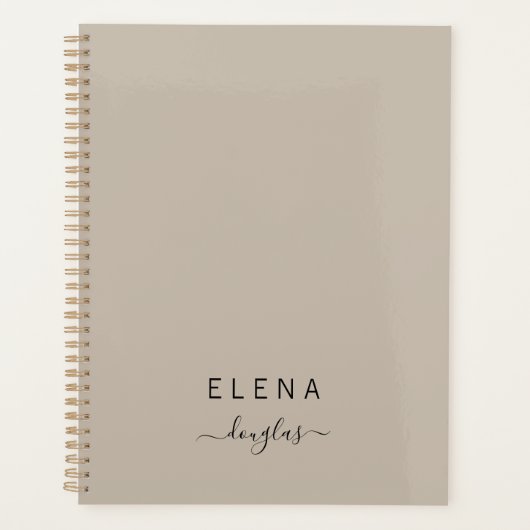 Modern Minimalistisch Monogram Bruin Neutraal Scri Planner (Voorkant)