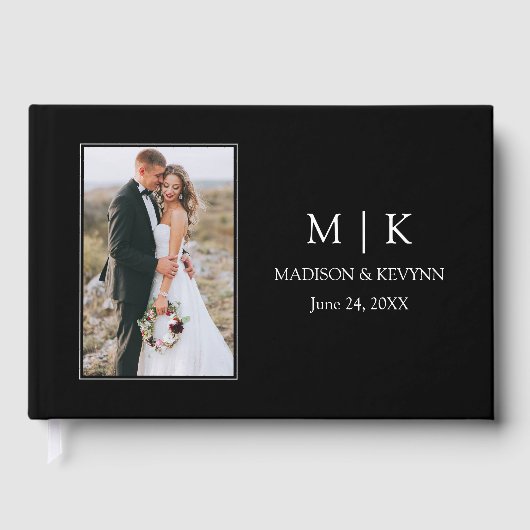 Modern minimalistisch Monogram Couple Photo Weddin Gastenboek (Voorkant)