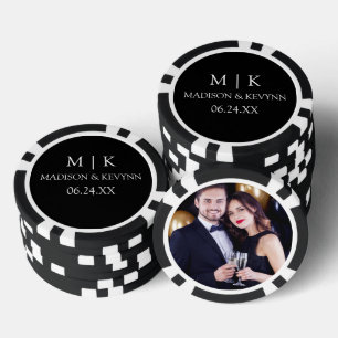Modern minimalistisch Monogram Couple Photo Weddin Poker Chips