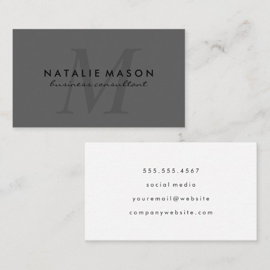 Modern minimalistisch monogram cursief grijs visitekaartje (Voorkant / Achterkant)