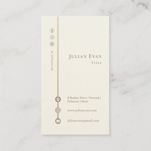 Modern minimalistisch monogram Faux linnen wit en Visitekaartje (Achterkant)