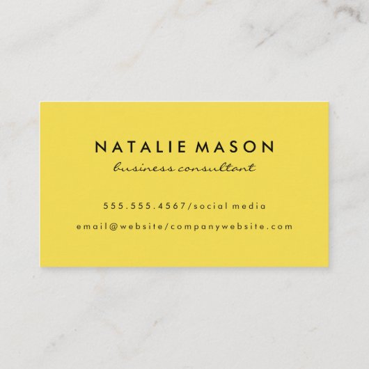 Modern minimalistisch monogram geel visitekaartje (Achterkant)