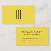 Modern minimalistisch monogram geel visitekaartje (Voorkant / Achterkant)