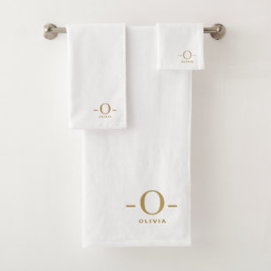 Modern Minimalistisch Monogram Goud Wit Bad Handdoek