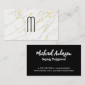 Modern Minimalistisch Monogram | Gouden Marmer Visitekaartje (Voorkant / Achterkant)