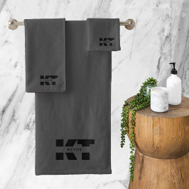 Modern minimalistisch monogram grijs en zwart Masc Bad Handdoek