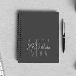 Modern Minimalistisch Monogram Grijs Notitieboek
