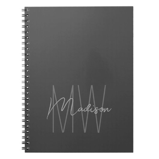 Modern Minimalistisch Monogram Grijs Notitieboek (Voorkant)
