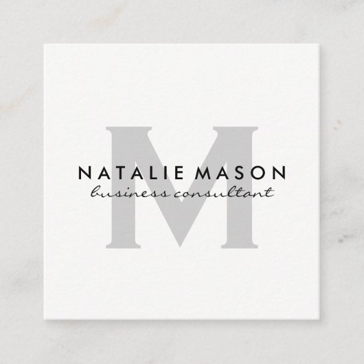 Modern minimalistisch monogram grijs op wit vierkante visitekaartje (Voorkant)