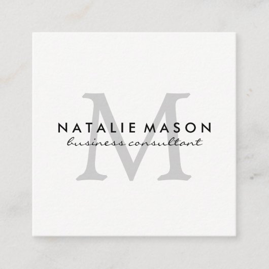 Modern minimalistisch monogram grijs op wit vierkante visitekaartje (Voorkant)