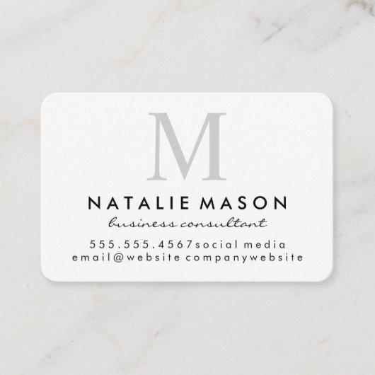 Modern minimalistisch monogram grijs op wit visitekaartje (Voorkant)