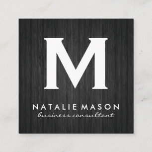 Modern minimalistisch monogram houten paneel vierkante visitekaartje