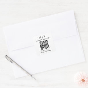 Modern Minimalistisch Monogram Huwelijk Jouw QR Co Vierkante Sticker