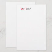 Modern minimalistisch monogram Initiaal effen rood Briefpapier (Voorkant / Achterkant)