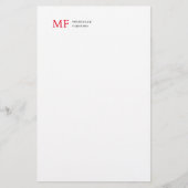 Modern minimalistisch monogram Initiaal effen rood Briefpapier (Voorkant)