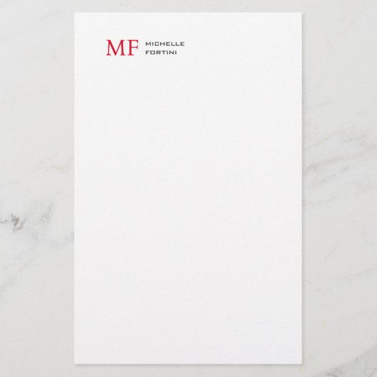 Modern minimalistisch monogram Initiaal effen rood Briefpapier (Voorkant)