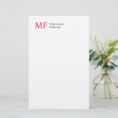 Modern minimalistisch monogram Initiaal effen rood Briefpapier (Staand voorkant)