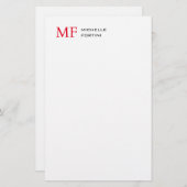 Modern minimalistisch monogram Initiaal effen rood Briefpapier (Voorkant / Achterkant)
