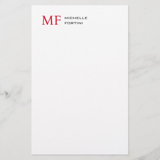 Modern minimalistisch monogram Initiaal effen rood Briefpapier (Voorkant)
