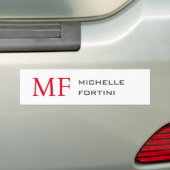 Modern minimalistisch monogram Initiaal effen rood Bumpersticker (Op auto)
