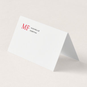 Modern minimalistisch monogram Initiaal effen rood Kaart