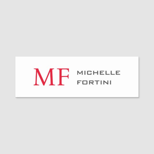 Modern minimalistisch monogram Initiaal effen rood Naamplaatje (Voorkant)