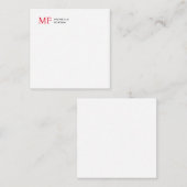 Modern minimalistisch monogram Initiaal effen rood Notitiekaartje (Voorkant / Achterkant)