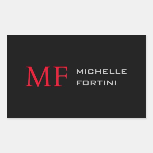 Modern Minimalistisch Monogram Initiaal Effen Rood Rechthoekige Sticker (Voorkant)