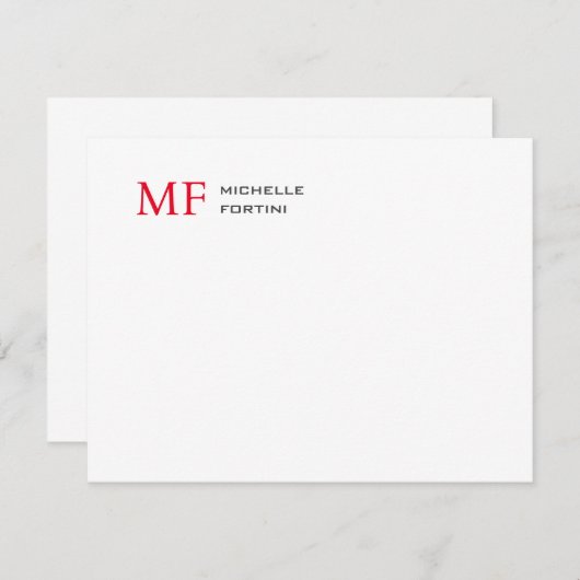 Modern Minimalistisch Monogram Initiaal Effen Rood RSVP Kaartje (Voorkant / Achterkant)