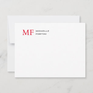 Modern minimalistisch monogram Initiaal effen rood RSVP Kaartje