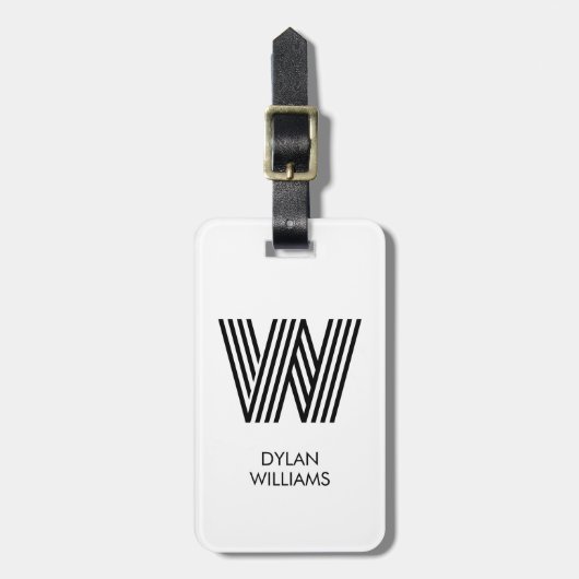 Modern minimalistisch monogram Initiaal en naam Bagagelabel (Voorkant verticaal)
