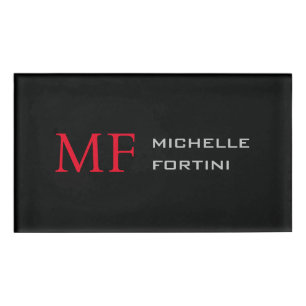Modern minimalistisch monogram Initiaal Plain Rood Naambadge