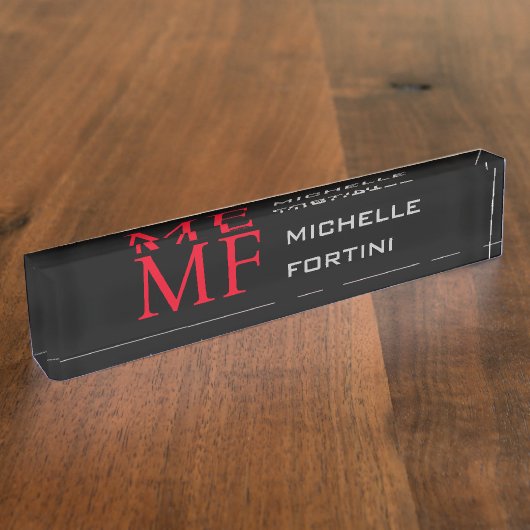 Modern minimalistisch monogram Initiaal Plain Rood Naambordje (Zijkant)