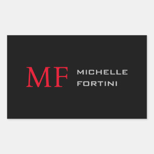 Modern minimalistisch monogram Initiaal Plain Rood Rechthoekige Sticker