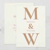 Modern minimalistisch monogram ivoor tan bruiloft kaart (Voorkant / Achterkant)