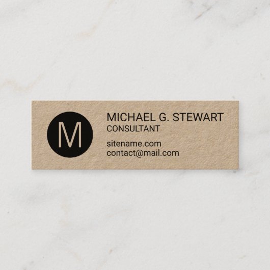 Modern minimalistisch Monogram Kraft Paper Mini Visitekaartje (Voorkant)