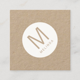 Modern minimalistisch Monogram Kraft Paper Vierkante Visitekaartje