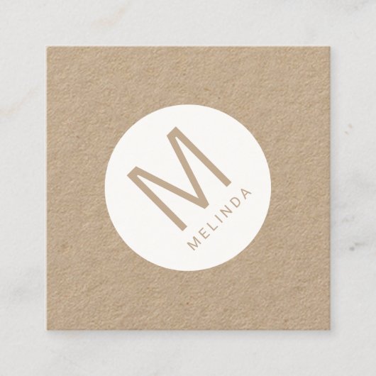 Modern minimalistisch Monogram Kraft Paper Vierkante Visitekaartje (Voorkant)