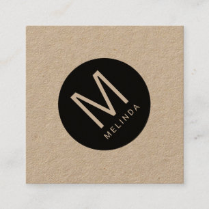 Modern minimalistisch Monogram Kraft Paper Vierkante Visitekaartje