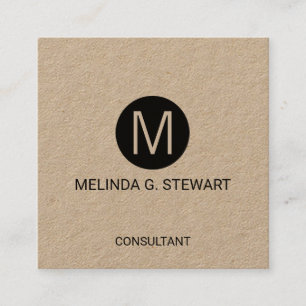 Modern minimalistisch Monogram Kraft Paper Vierkante Visitekaartje