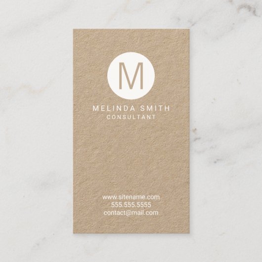 Modern minimalistisch Monogram Kraft Paper Visitekaartje (Voorkant)