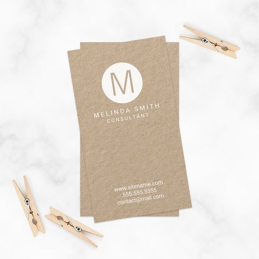 Modern minimalistisch Monogram Kraft Paper Visitekaartje